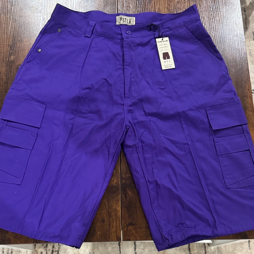 Beyond The Limit Purple Cargo Shorts for Men-Size 38-Brand New with Tags